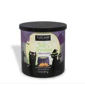 TUSCANY Candle Cashmere Plum Halloween Essential Oils 14 Oz Ltd Ed. Toil Trouble